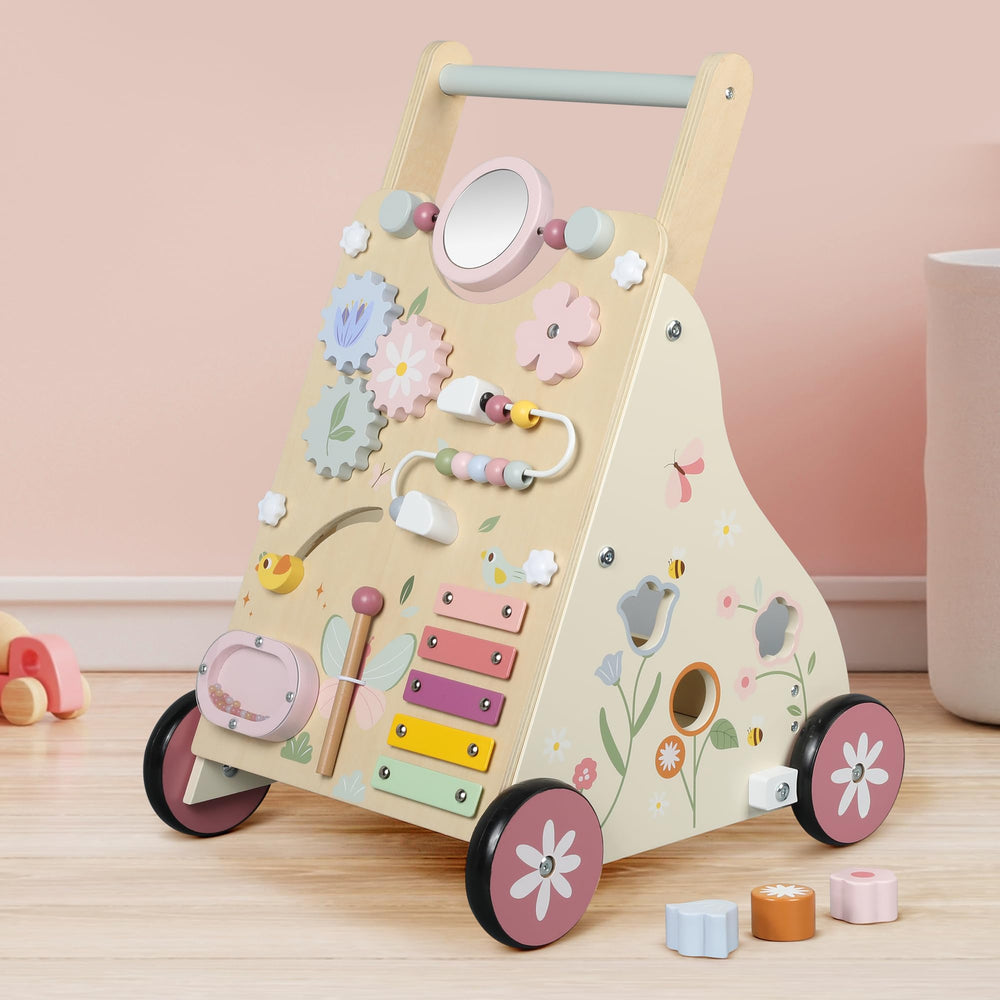 Pithfor wooden baby walker anti-slip wheels enhance safety and stability.