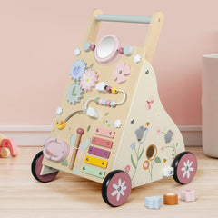 Pithfor wooden baby walker anti-slip wheels enhance safety and stability.