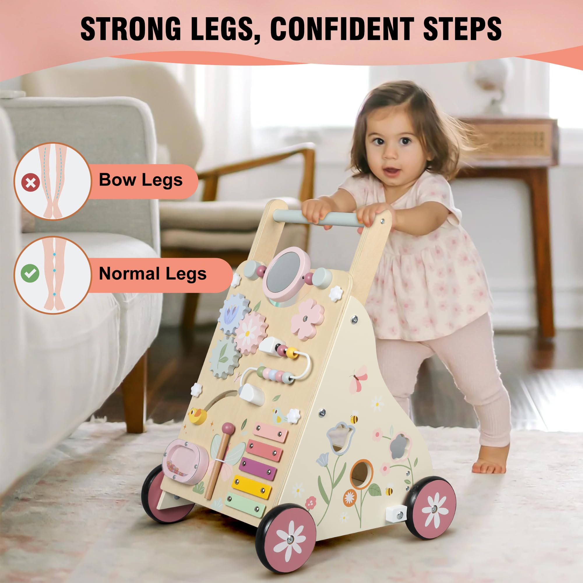 Pithfor wooden baby walker mirror toy supports self-recognition and curiosity.