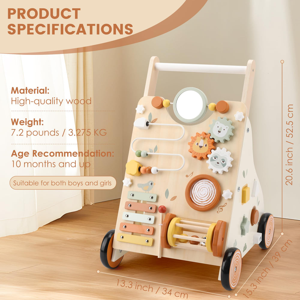 Pithfor wooden baby walker side angle, sturdy frame and safe support