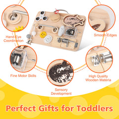Pithfor wooden busy board gift-ready packaging for toddlers and preschoolers.