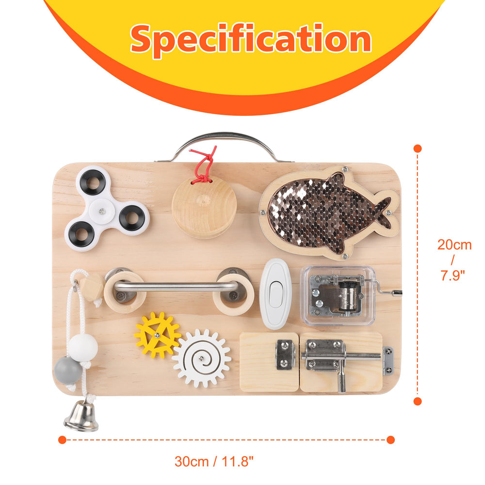 Pithfor wooden busy board hands-on play supports interactive learning.
