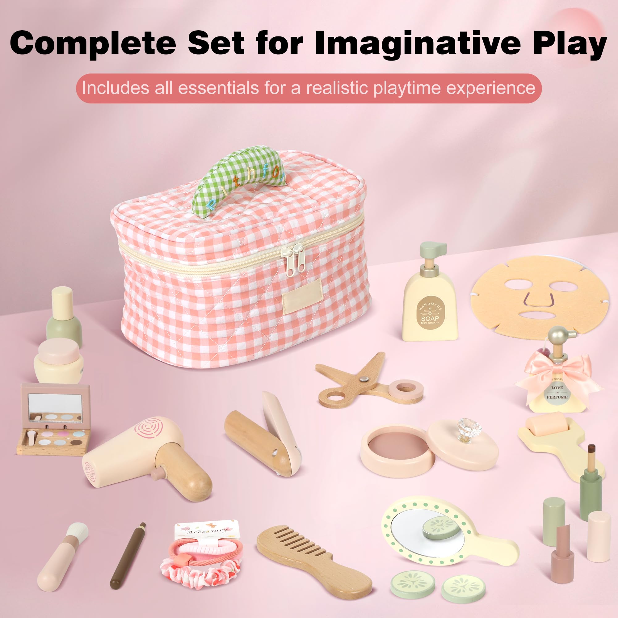 Pithfor wooden makeup toy set perfume bottles for pretend play