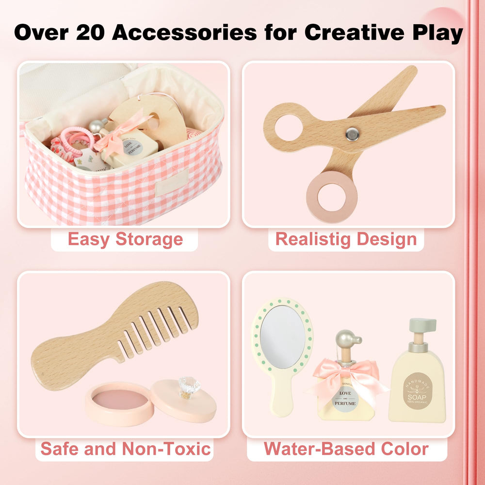 Pithfor wooden makeup toy set scissors for realistic grooming play