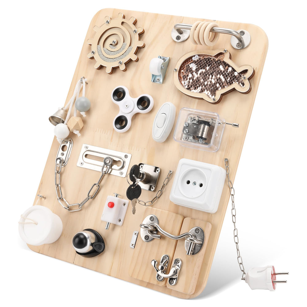 Pithfor wooden busy board textured surfaces invite safe tactile exploration and calm play