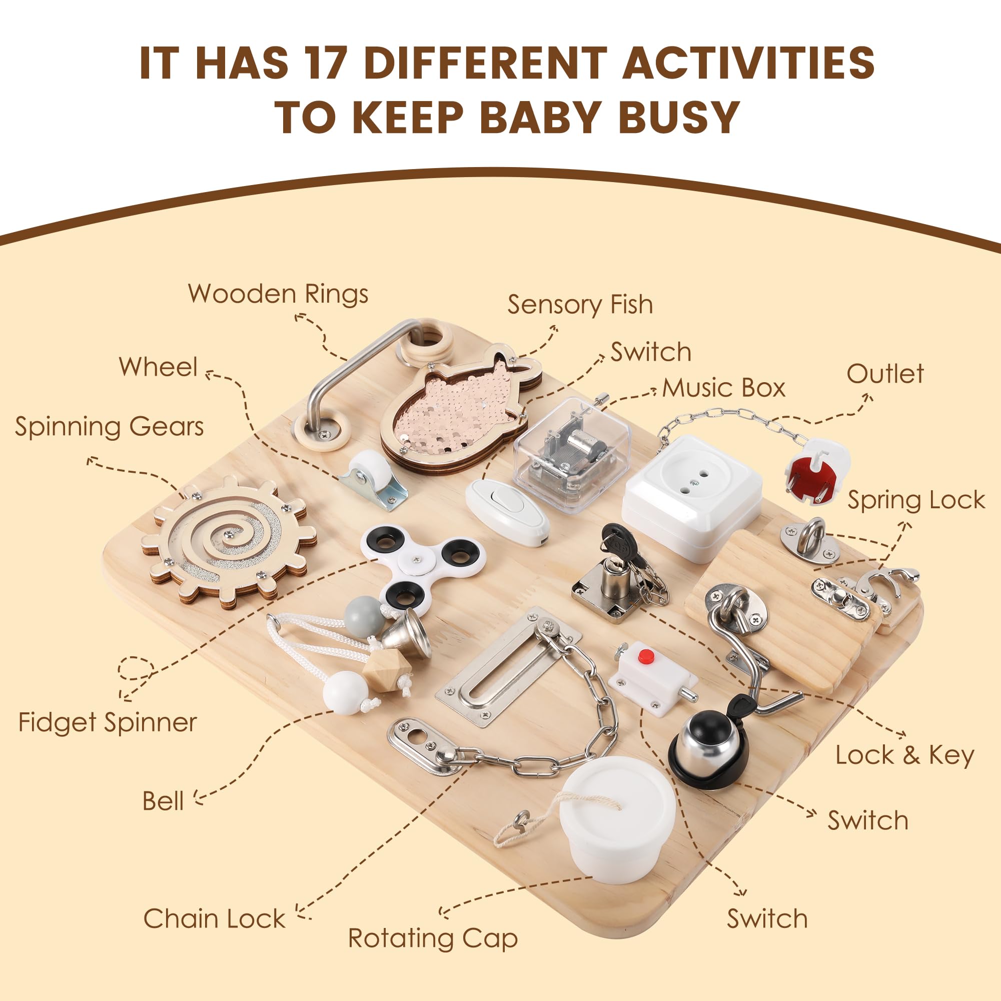 Pithfor busy board zippers provide tactile exploration and self-help skill practice