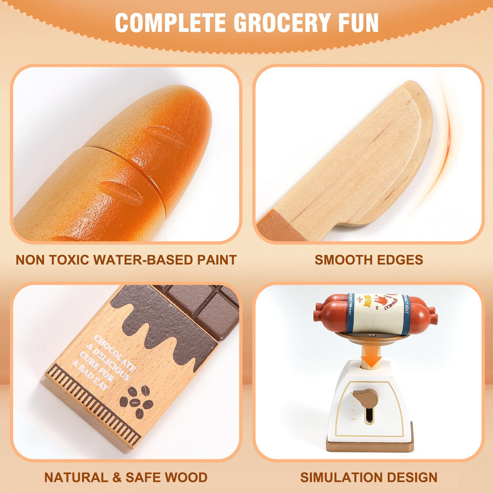 Pithfor wooden play food set magnetic fish toy with detachable parts for problem solving