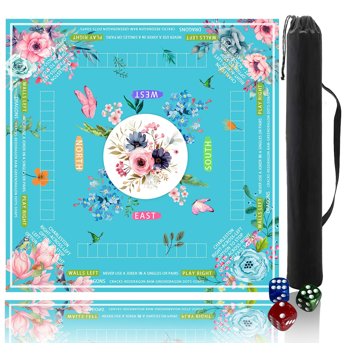 Pittera mahjong mat 31-5 inch blue with non-slip backing for stable play.