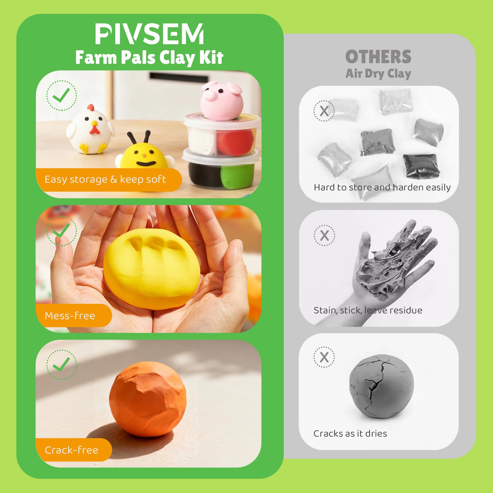 Pivsem resealable containers keep clay fresh for ongoing family art.