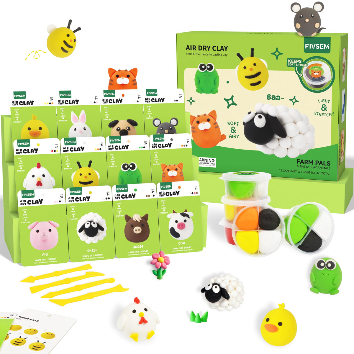 Pivsem air dry clay kit for kids with bright colors and sculpting tools for creative play.