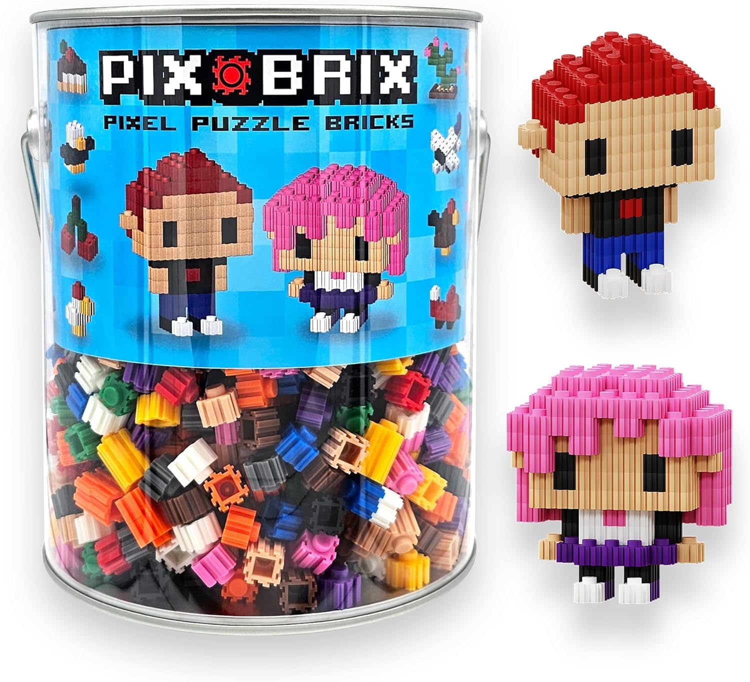 Pix Brix Pixel Art Bucket front view shows reusable bricks for endless projects