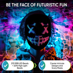 Pixel Stackers Glow Gear Face rechargeable battery powering 10–12 hours of light show