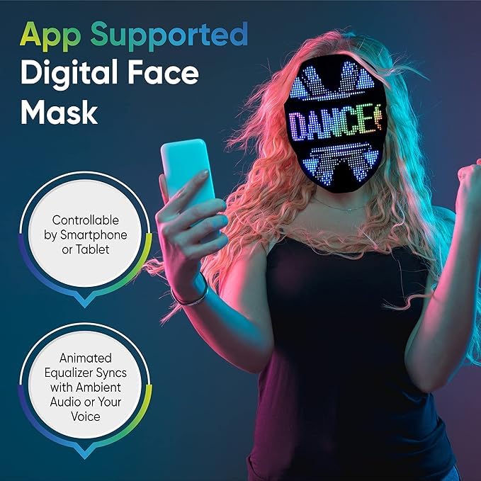 Glow Gear mask LED display showcasing dynamic visuals for stage performances.