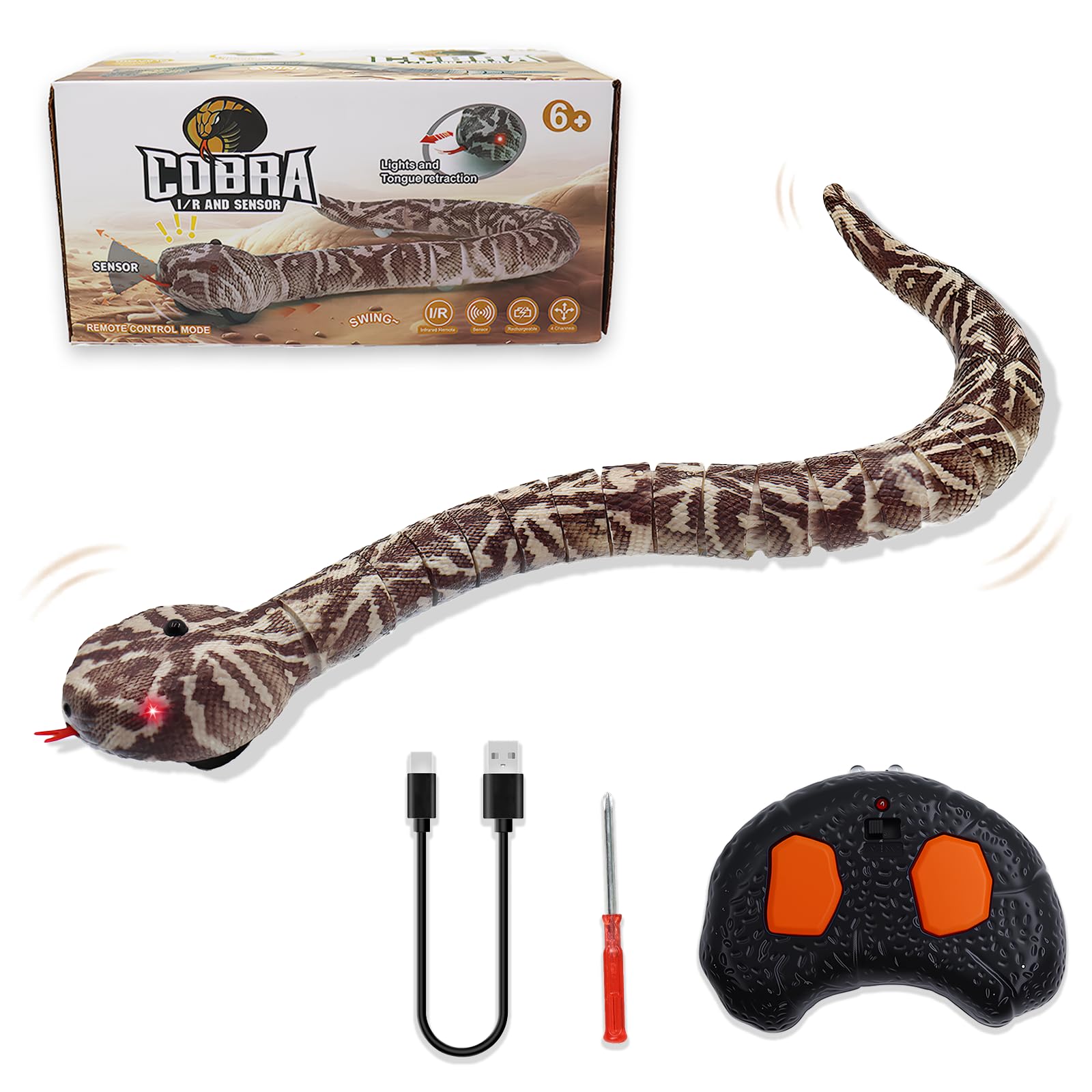 Pixibond remote-control snake, 15-inch length, ideal lifelike prank toy.