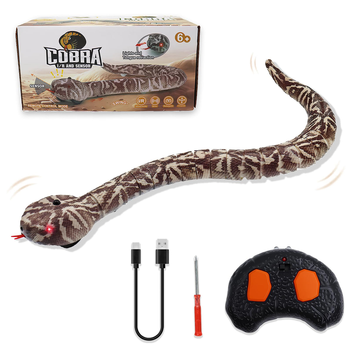 Pixibond remote-control snake, 15-inch length, ideal lifelike prank toy.