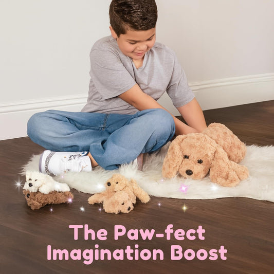 PixieCrush Mommy Labradoodle plush shown as a soft bedtime centerpiece.