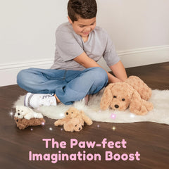 PixieCrush Mommy Labradoodle plush shown as a soft bedtime centerpiece.