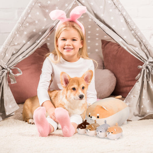 PixieCrush Shiba Inu plush mommy invites imaginative play with removable puppies.