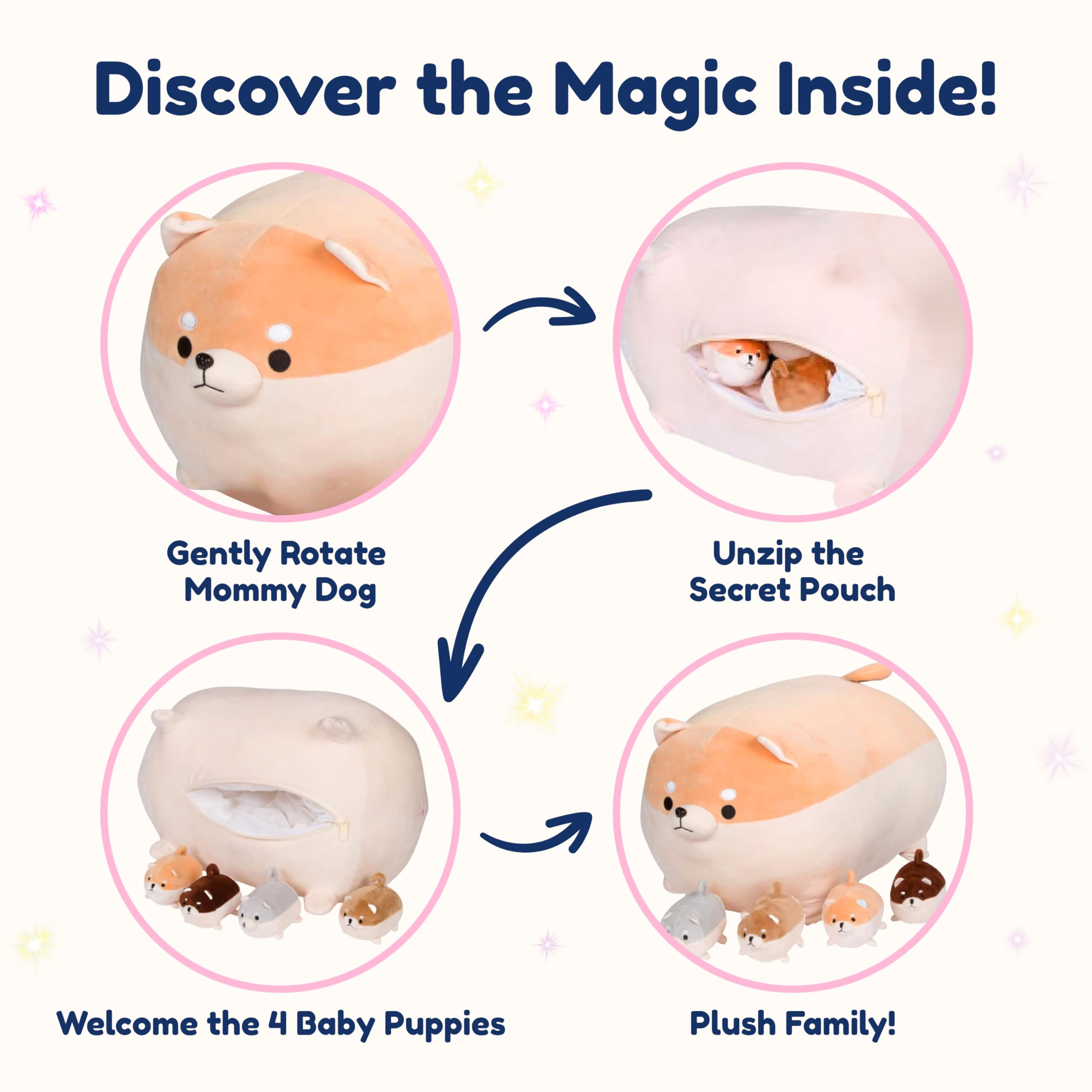 PixieCrush mommy and puppies provide comforting companionship during bedtime.