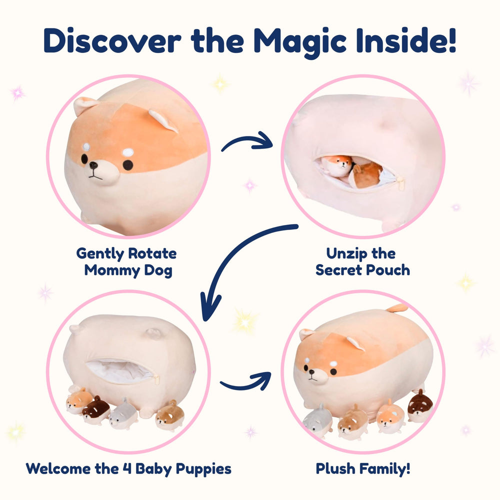 PixieCrush mommy and puppies provide comforting companionship during bedtime.