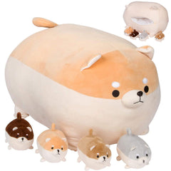 PixieCrush stuffed dog toy mommy with four puppies provides cozy bedtime cuddles.
