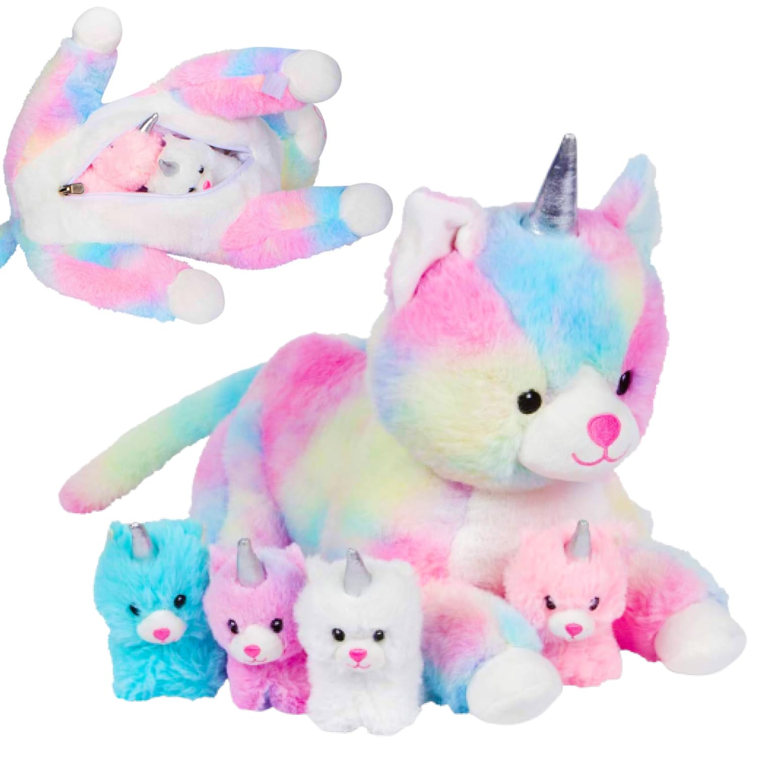 PixieCrush Unicorn Cat Plushie mommy unicorn with four kittens ready for imaginative play