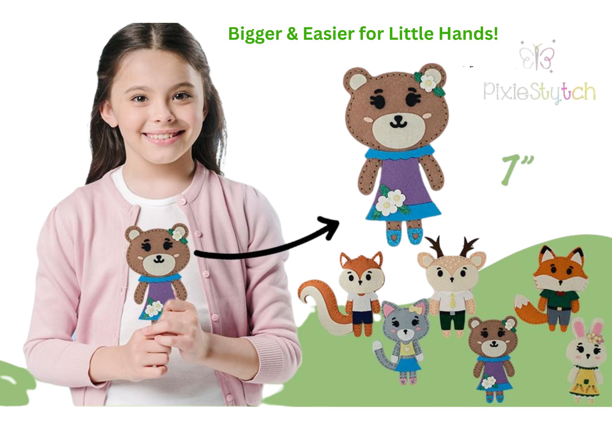 Pixiestytch beginner sewing kit with pre-punched holes supports confident kids