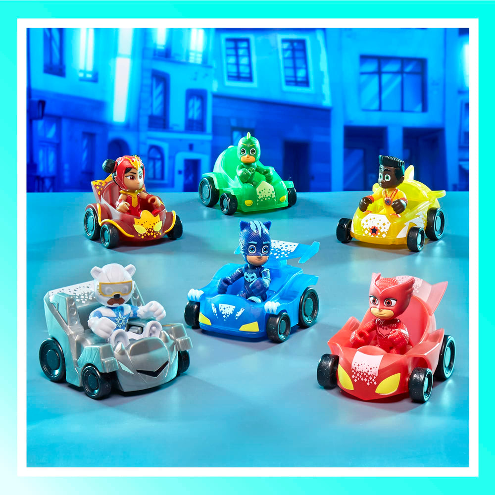Mini PJ Masks vehicles with glitter wheels for dynamic rescue play