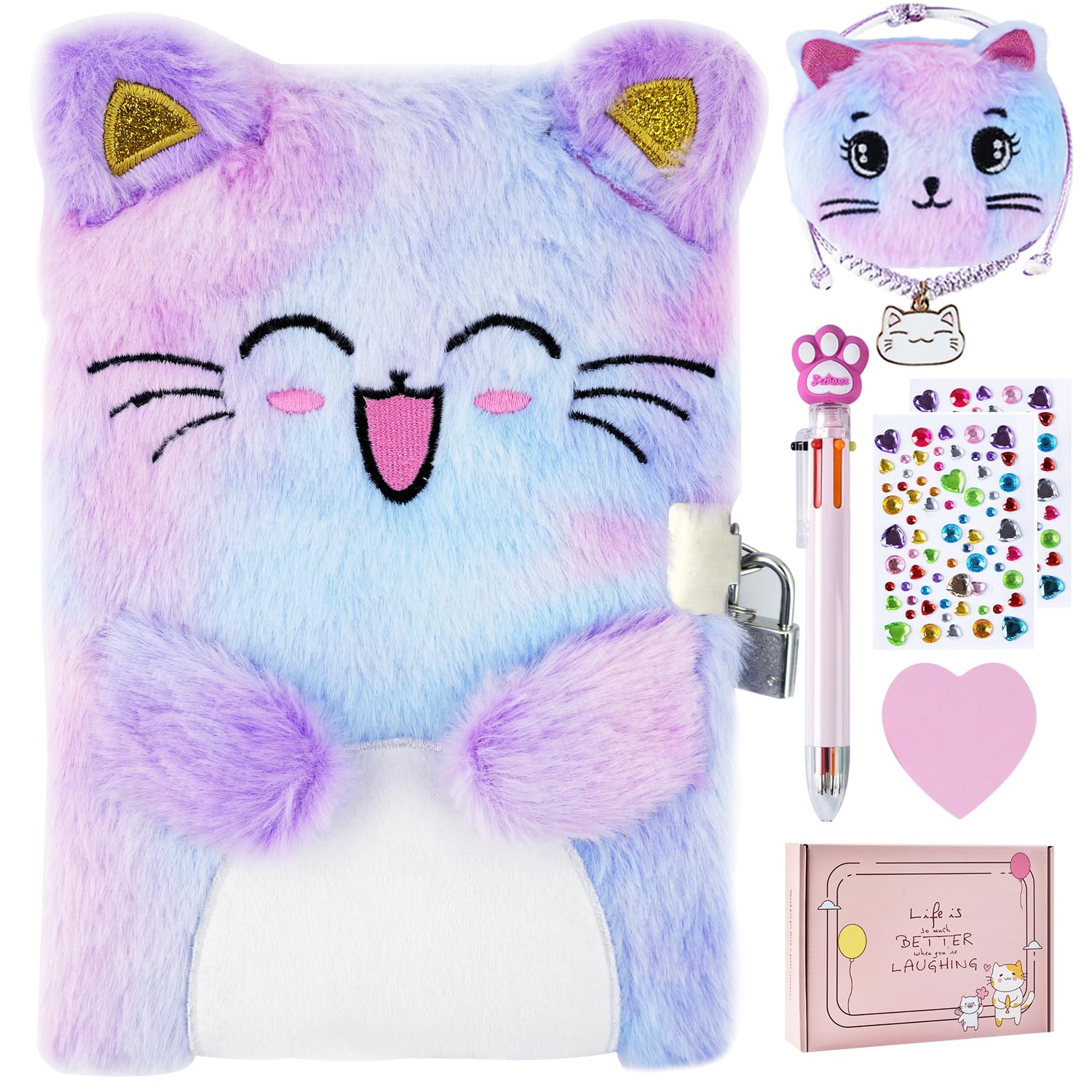PJDRLLC cat diary with lock cover shows a secure private journal for young writers.