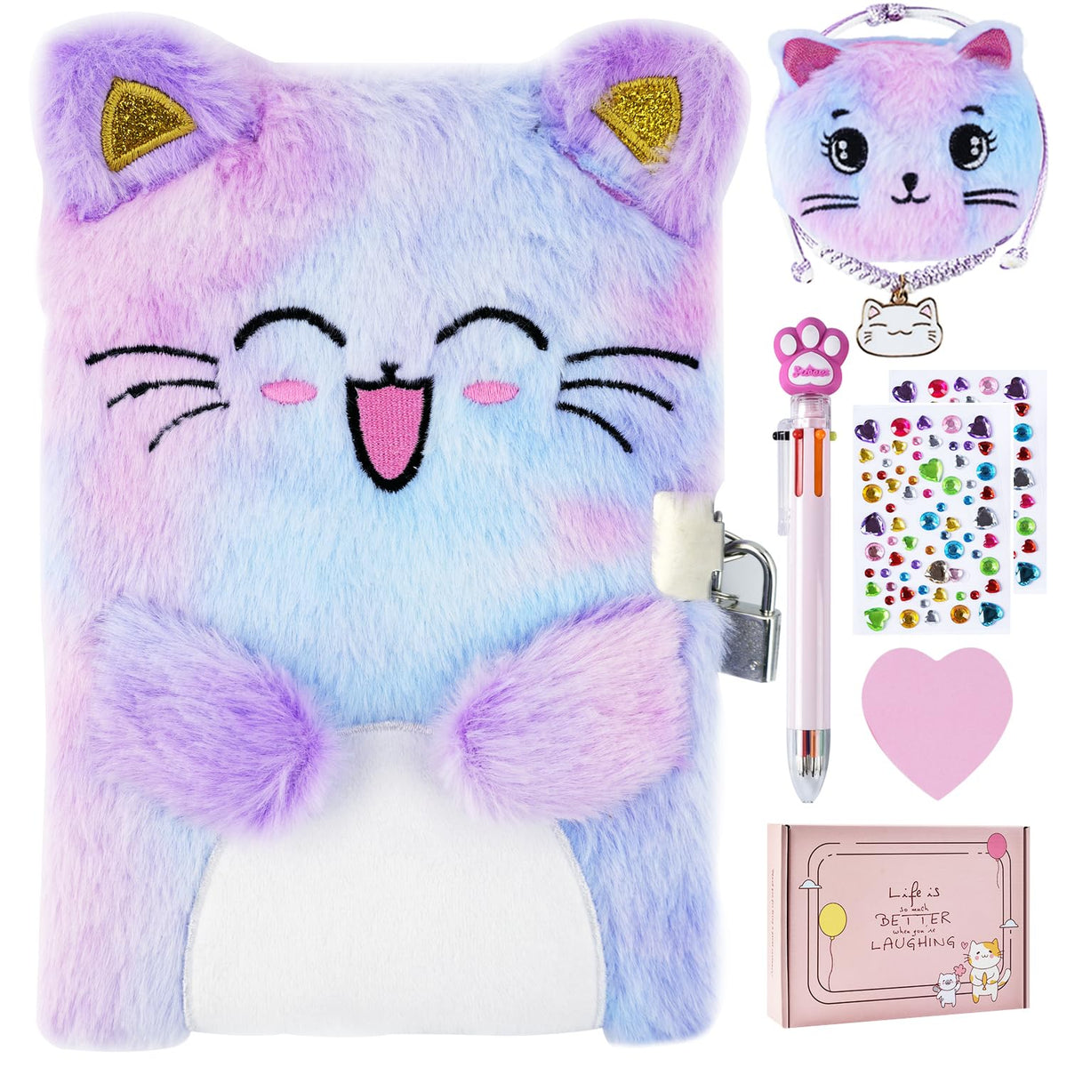 PJDRLLC cat diary with lock cover shows a secure private journal for young writers.