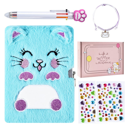PJDRLLC cat diary mint plush cover ideal for private journaling and imaginative play.