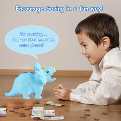 PJDRLLC dinosaur piggy bank blue side view durable for kids