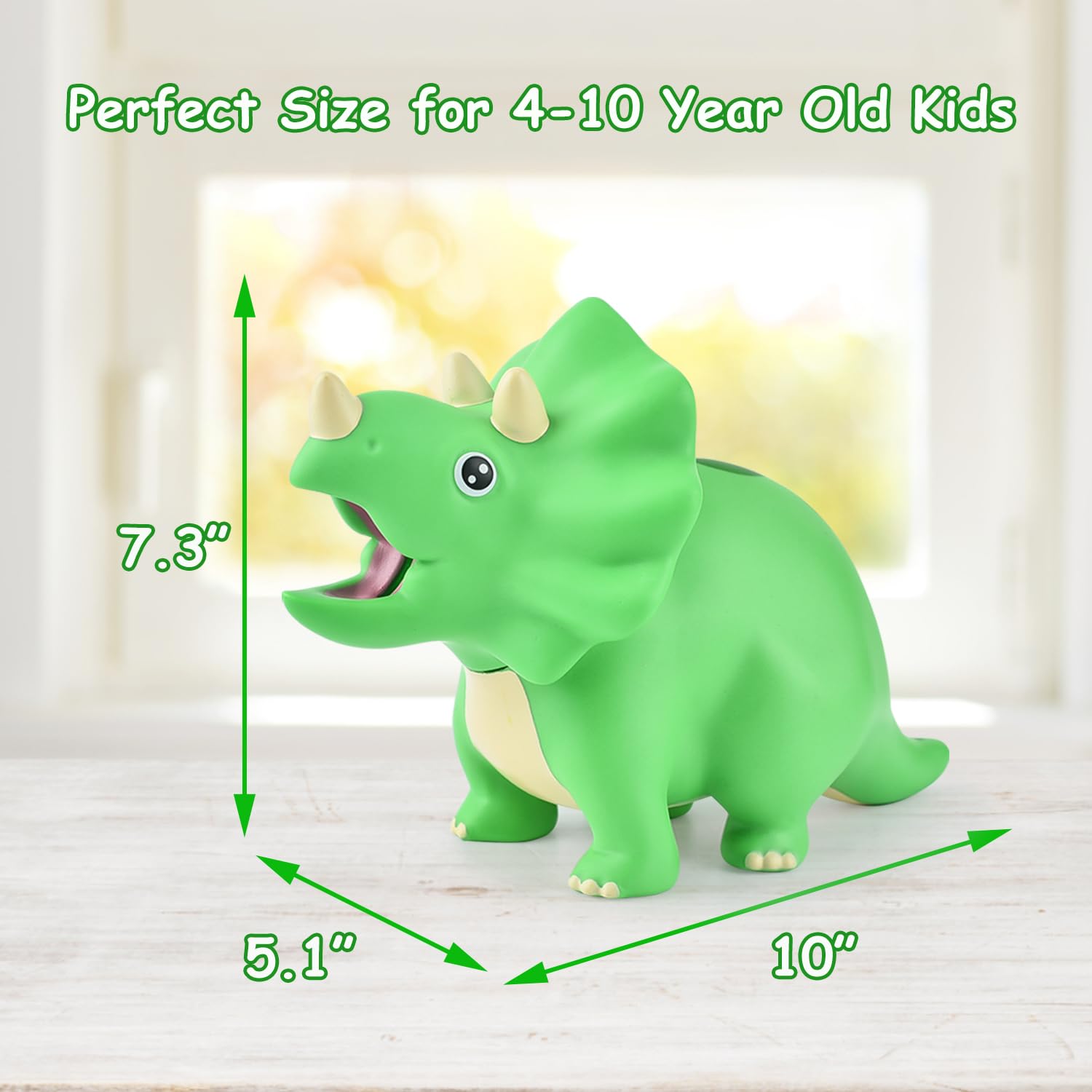 PJDRLLC Dinosaur Piggy Bank Closeup Plastic: non-toxic material for daily use.