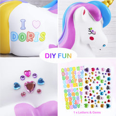 Alphabet stickers with PJDRLLC unicorn bank for personalized learning and fun.