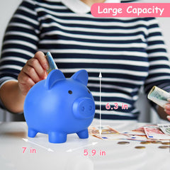 PJDRLLC piggy bank dimensions about 7x5.9x6.3 inches for shelf or desk