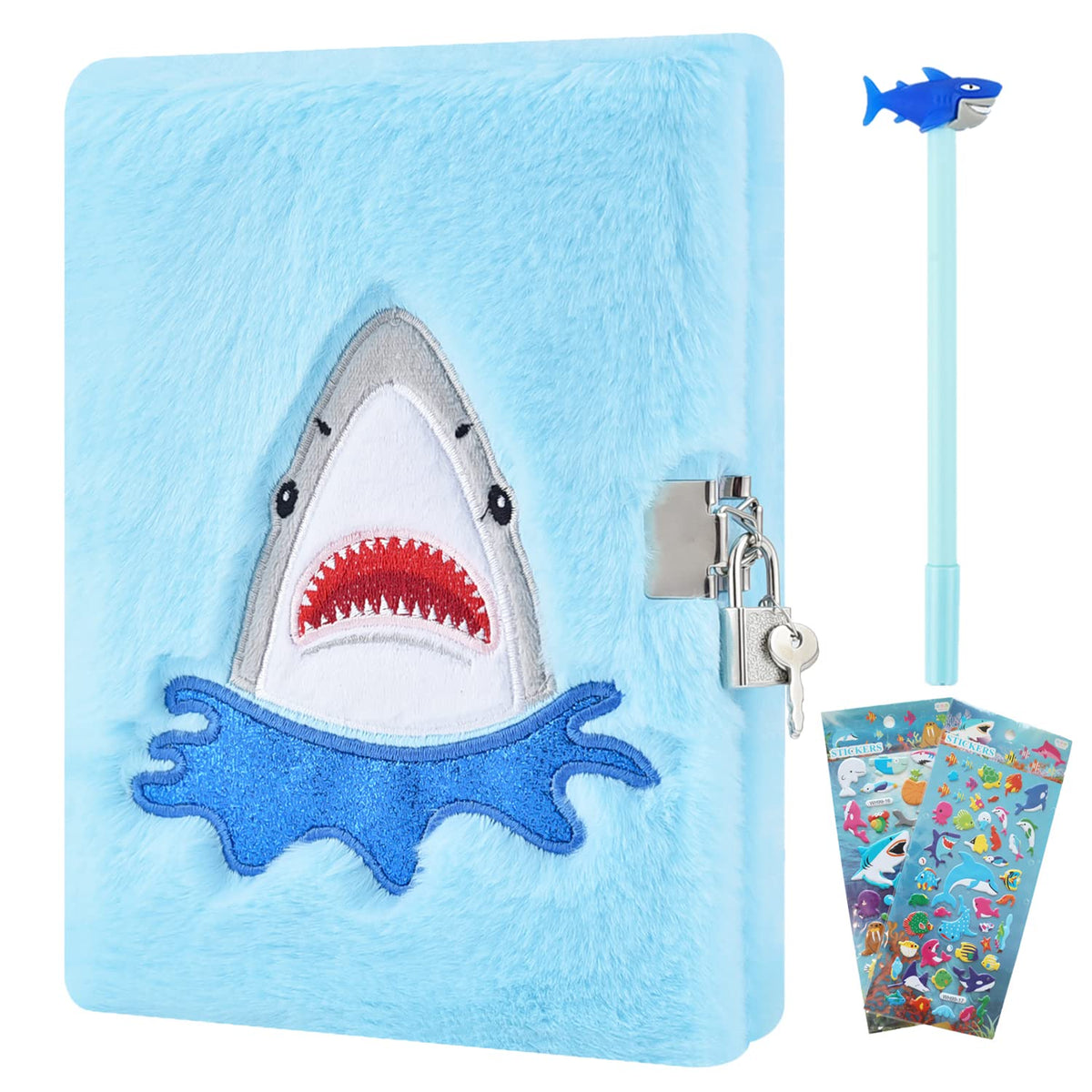 PJDRLLC shark diary with lock and keys keeps private thoughts safe.