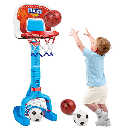 PJG toddler basketball hoop with sturdy base for indoor play.