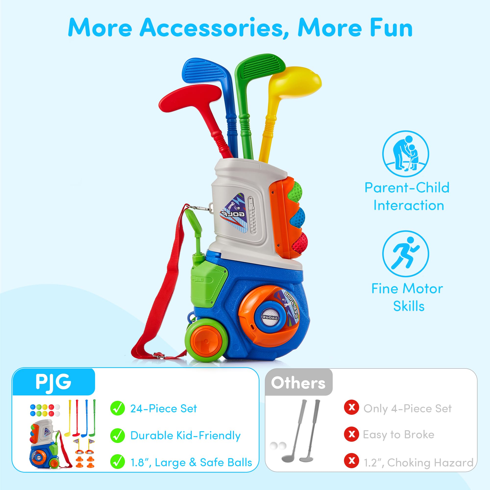 PJG Toddler Golf Set clubs with safe, kid-friendly grips