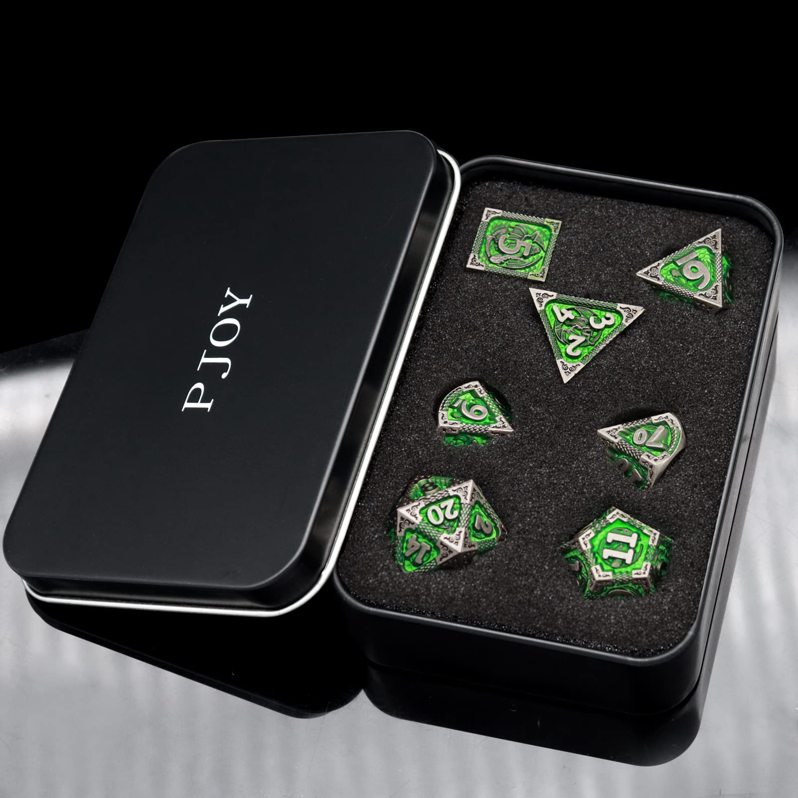 PJOY metal-dnd-dice-d8: hefty, readable dice ideal for quick checks.