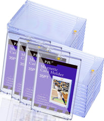 PJU magnetic card holder displaying a trading card securely in a clear case.