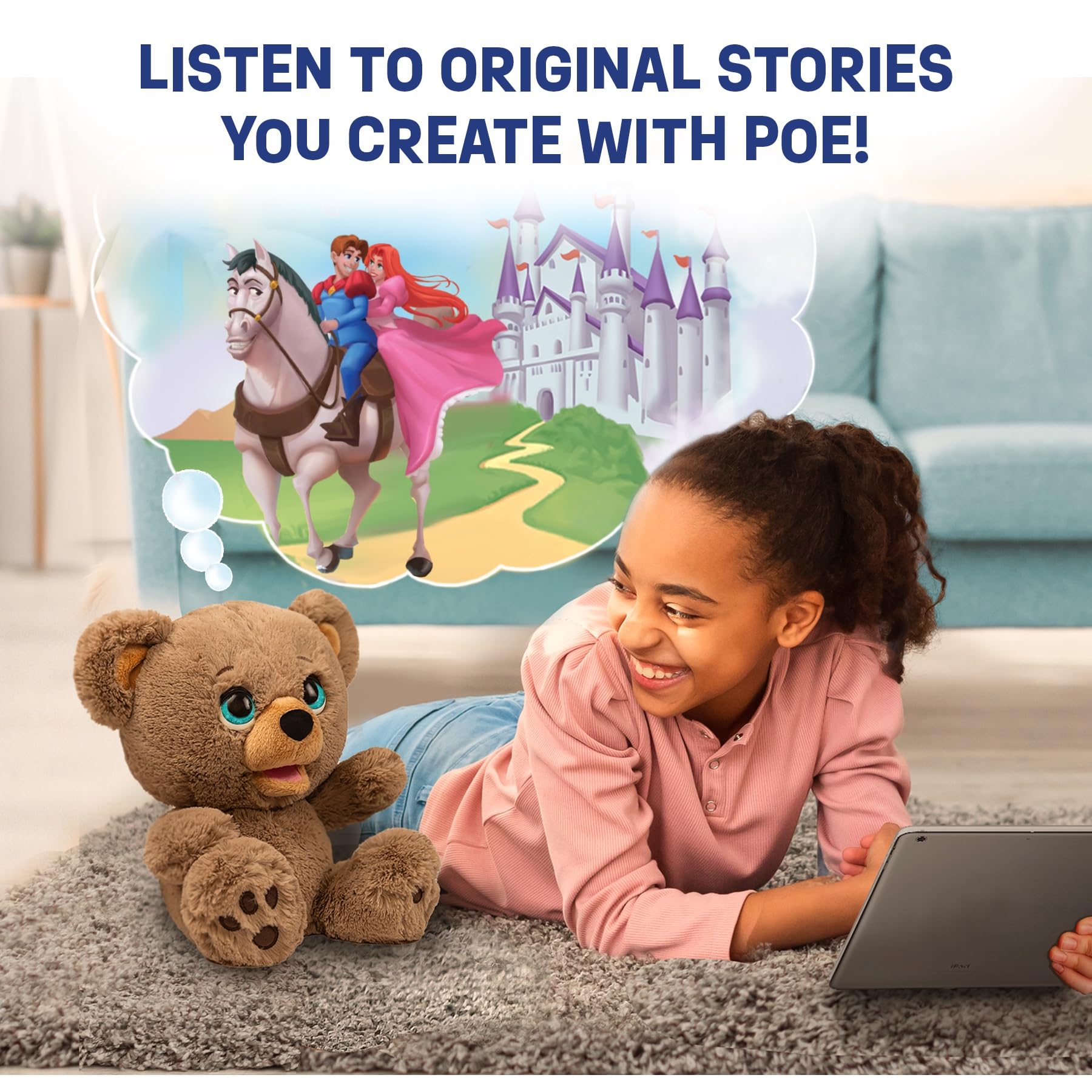 Poe connects to the PLAi app for personalized adventures.