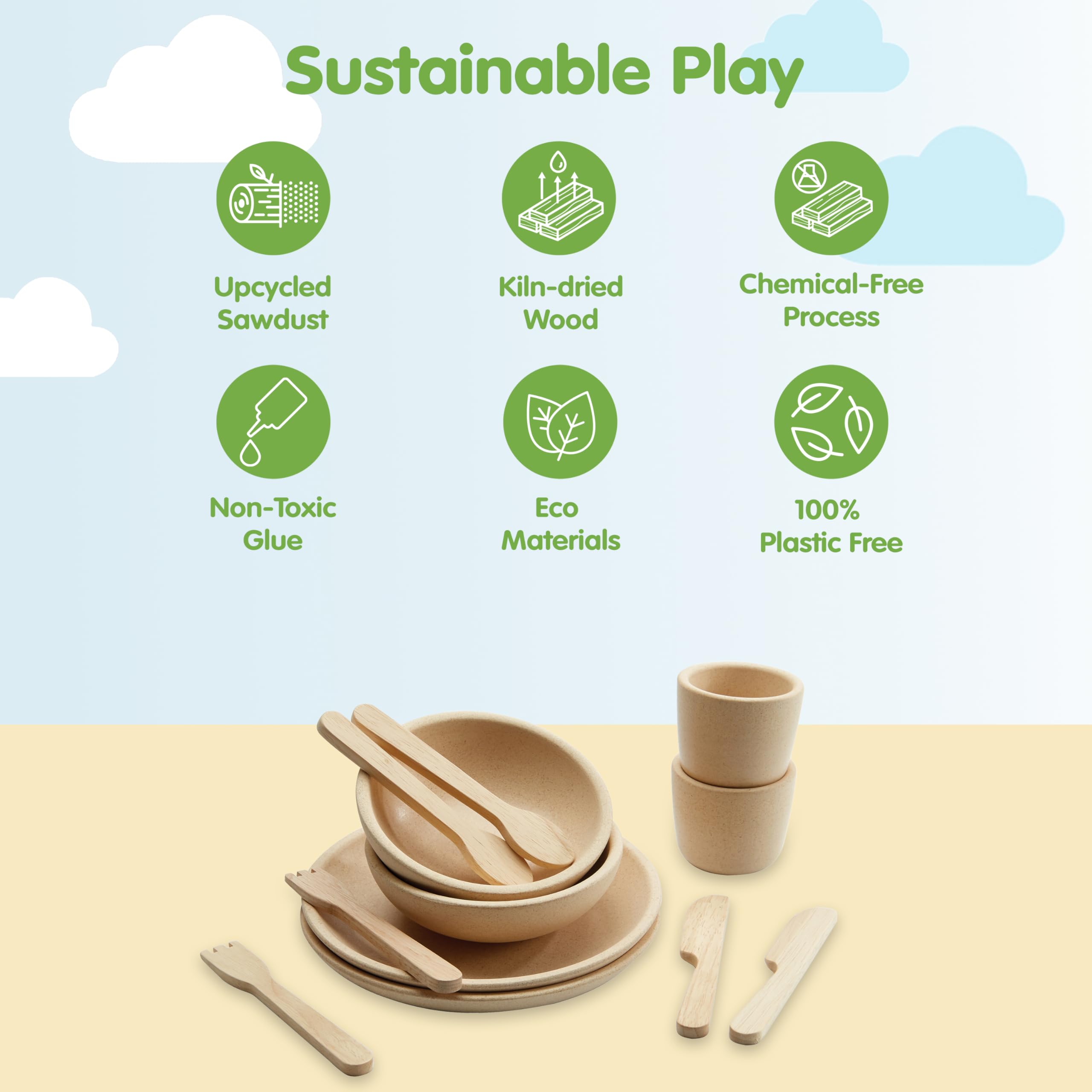 PlanToys cups are great for tea parties, promoting conversation and polite play