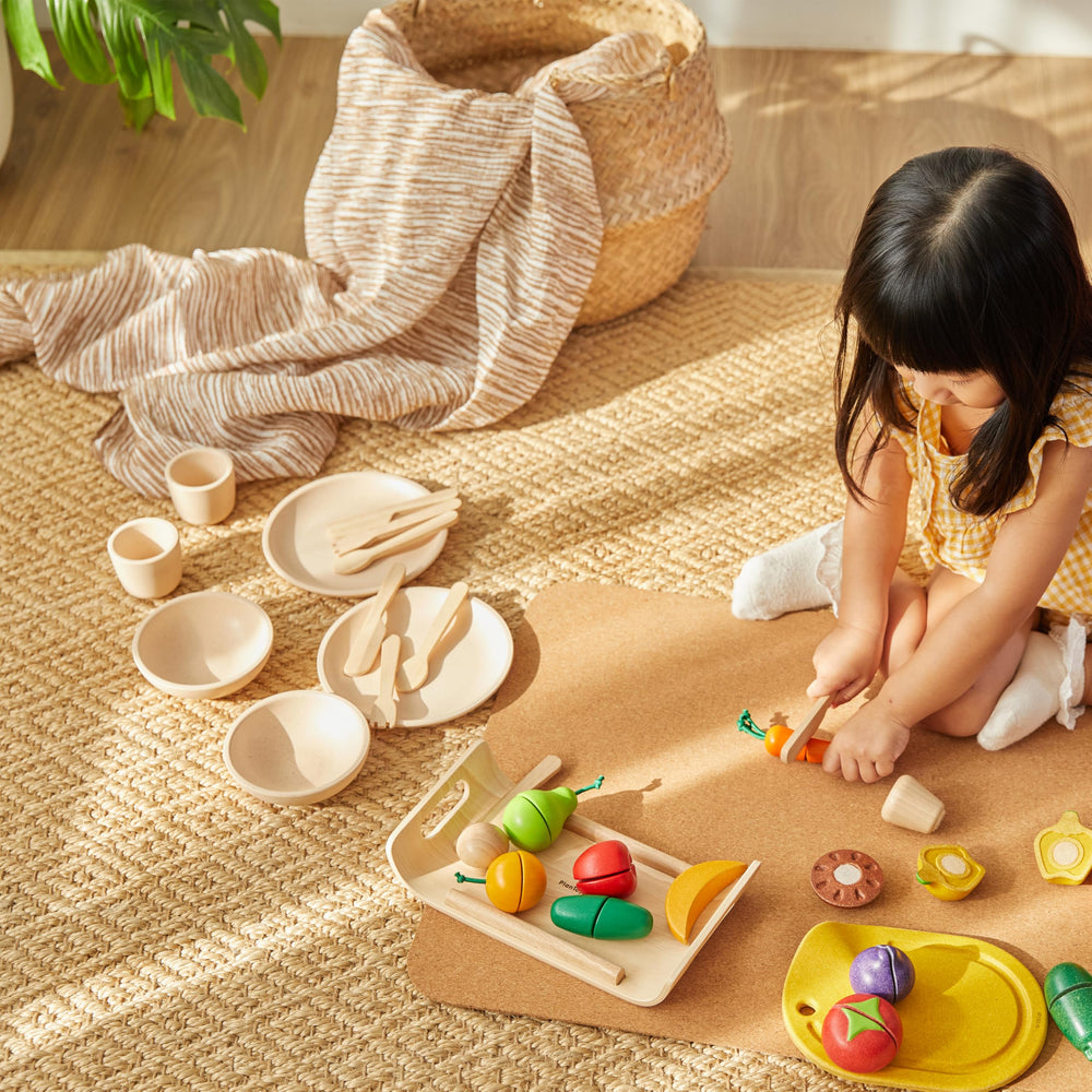 PlanToys natural materials: rubberwood with water-based dyes offer warm tactile feel