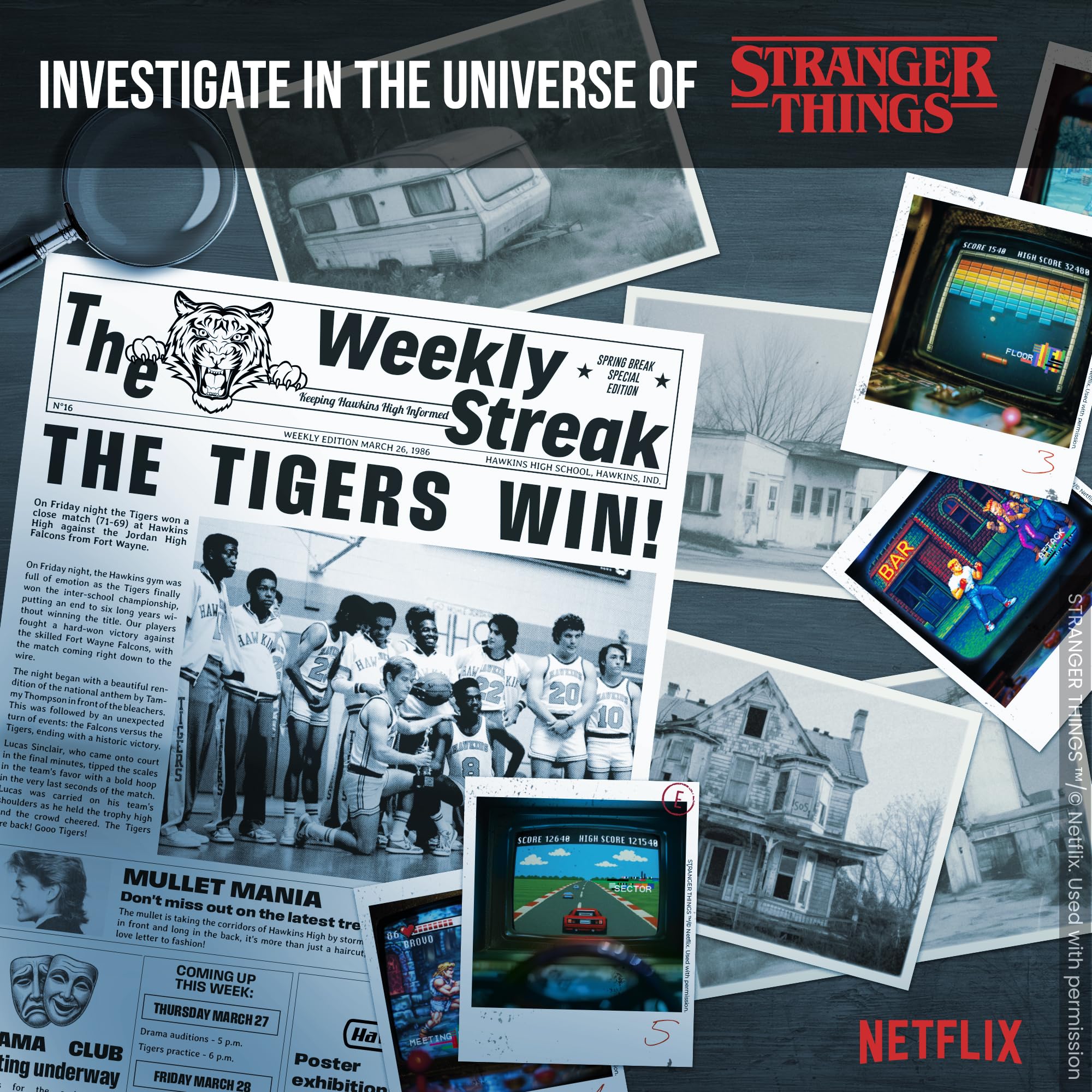 Platonia Games PROFILER Stranger Things polaroids to spark investigation discussions.