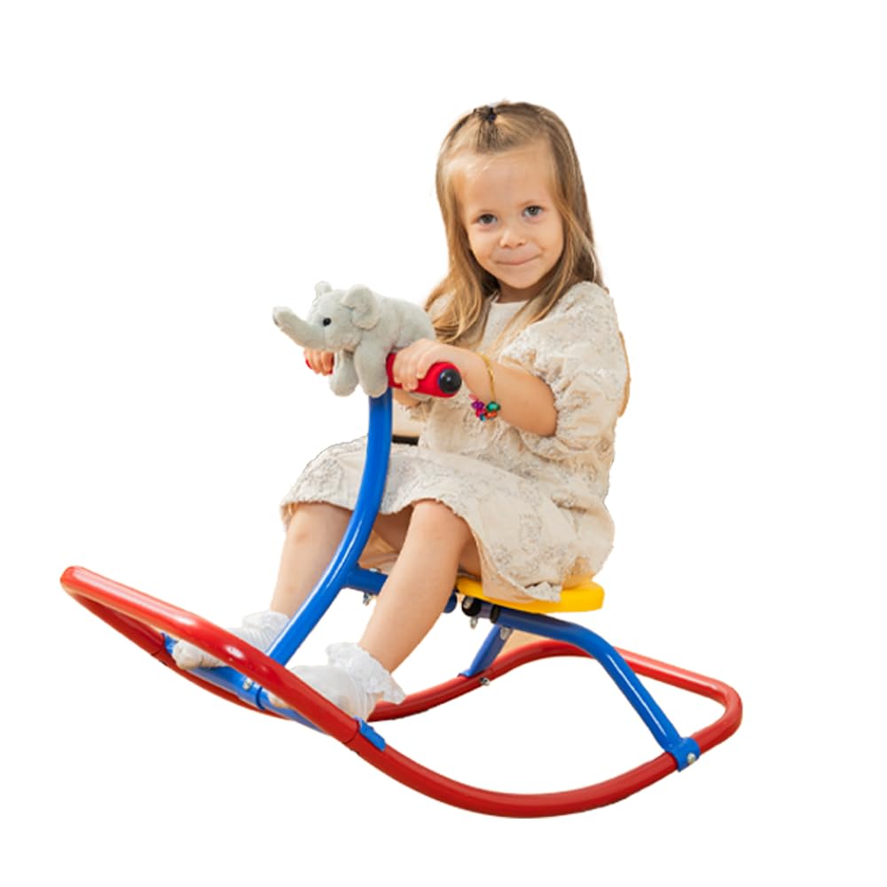 PlatPorts Kids Rocking Seesaw in garden demonstrates outdoor fun under sun.
