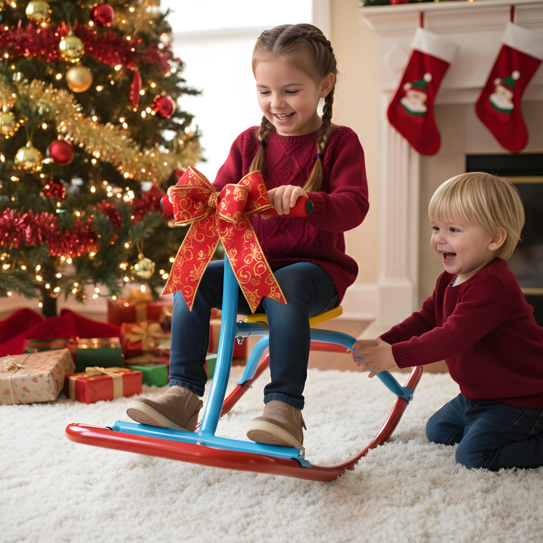 PlatPorts Kids Rocking Seesaw side view demonstrates sturdy steel frame supporting active play.