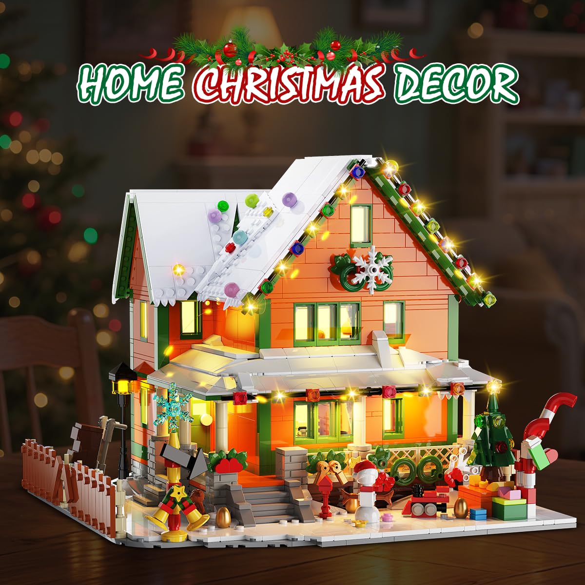 PLAXSOON Christmas House interior living room, adds warm decorative glow.