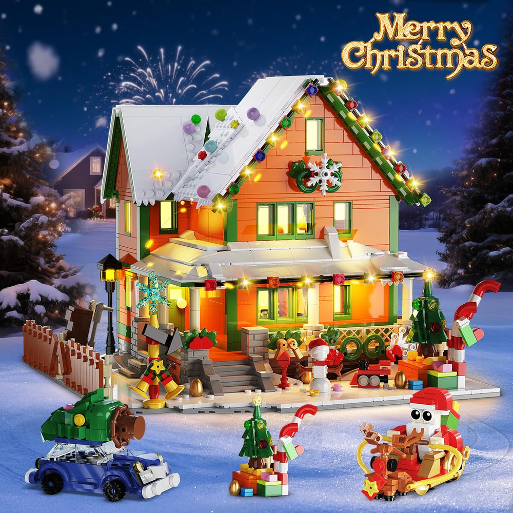 PLAXSOON Christmas House windows lit, creates magical night ambiance.