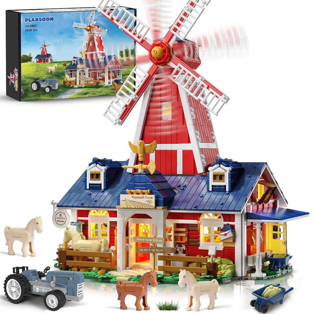 PLAXSOON Farm House windmill exterior with warm LED glow for display