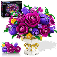 PLAXSOON purple rose building set in a vase showcasing vibrant color for stylish home decor